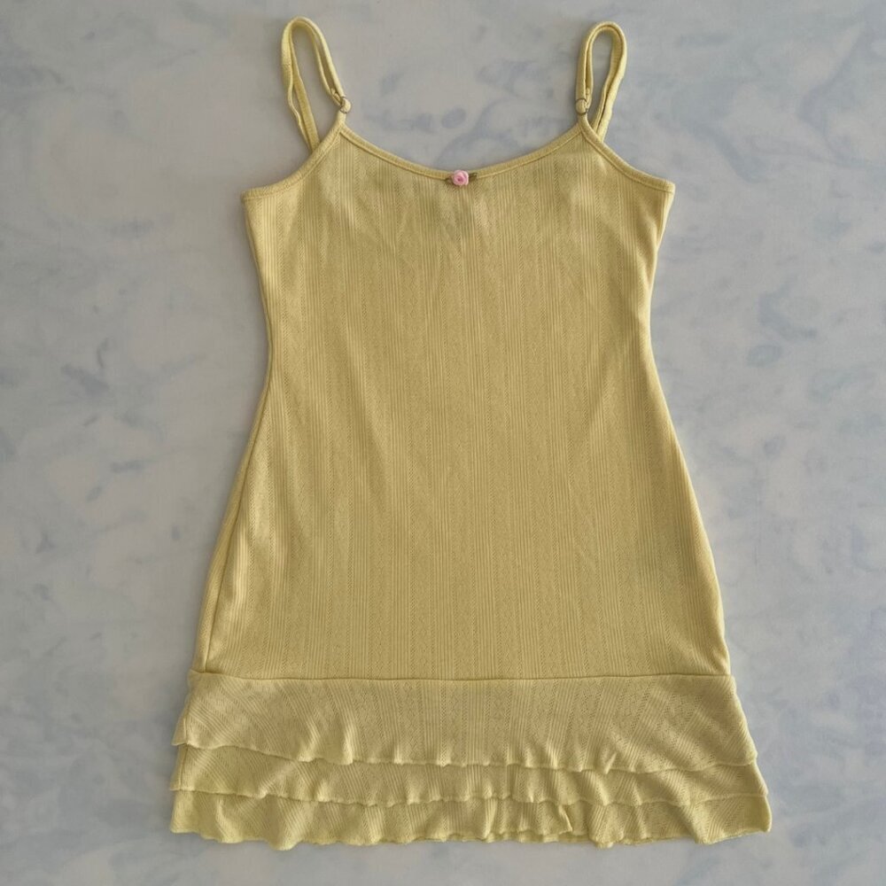 Edikted Pointelle Knit Butter Yellow Ruffle Mini Dress
